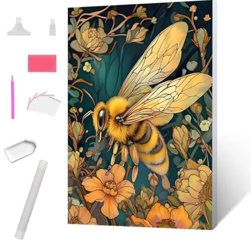 Bienenblumen Diamond Painting Erwachsene 90x120cm, DIY 5D Diamant Painting Bilder kinder Malen Nach Zahlen Set, Diamond Art Full Diamant Malerei Kunst Basteln für Weihnachten Home Wand Dekor S-628 von Jaxiaco