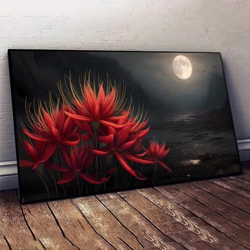 Blume Mond Malen nach Zahlen, DIY malen nach zahlen erwachsene, Knitterfreie Leinwand, Digitales Ölgemälde-Set auf Leinwand mit Pinseln und Acrylpigment, Artwork für Heimdekoration, 20x40cm X-165 von Jaxiaco