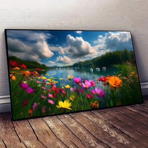 Blume See Malen nach Zahlen, DIY malen nach zahlen erwachsene, Knitterfreie Leinwand, Digitales Ölgemälde-Set auf Leinwand mit Pinseln und Acrylpigment, Artwork für Heimdekoration, 40x80cm X-581 von Jaxiaco