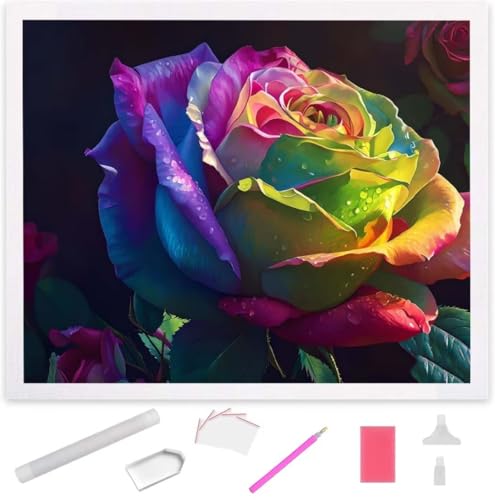 Bunte Rosen Diamond Painting Erwachsene 90x120cm, DIY 5D Diamant Painting Bilder kinder Malen Nach Zahlen Set, Diamond Art Full Diamant Malerei Kunst Basteln für Weihnachten Home Wand Dekor S-55 von Jaxiaco