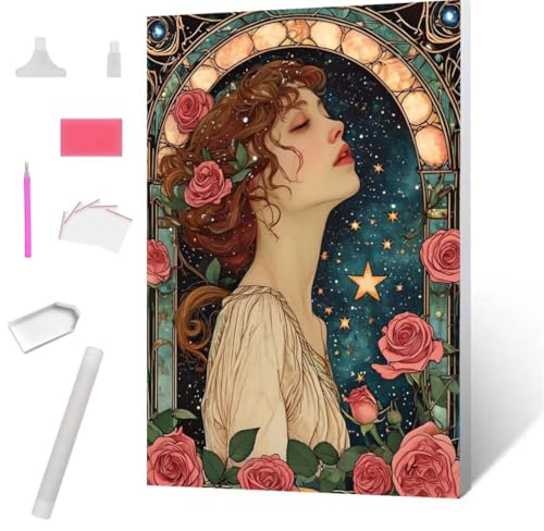 Damenrose Diamond Painting Erwachsene 90x120cm, DIY 5D Diamant Painting Bilder kinder Malen Nach Zahlen Set, Diamond Art Full Diamant Malerei Kunst Basteln für Weihnachten Home Wand Dekor S-677 von Jaxiaco