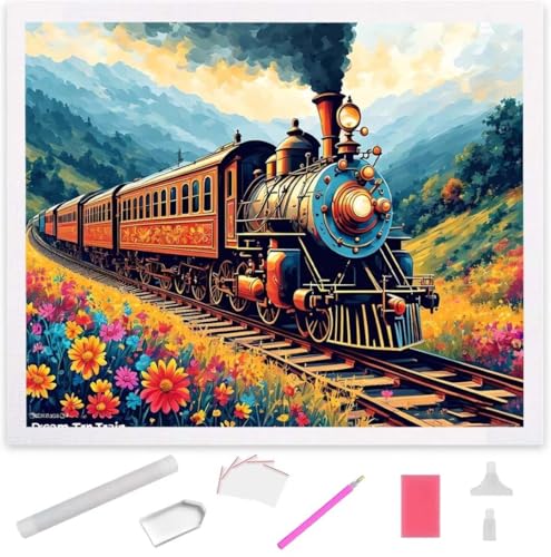 Dampfzug Diamond Painting Erwachsene 60x80cm, DIY 5D Diamant Painting Bilder kinder Malen Nach Zahlen Set, Diamond Art Full Diamant Malerei Kunst Basteln für Weihnachten Home Wand Dekor S-1037 von Jaxiaco