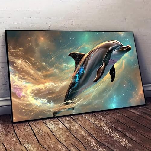 Delphin Tier Malen nach Zahlen, DIY malen nach zahlen erwachsene, Knitterfreie Leinwand, Digitales Ölgemälde-Set auf Leinwand mit Pinseln und Acrylpigment, Artwork für Heimdekoration, 60x120cm X-565 von Jaxiaco