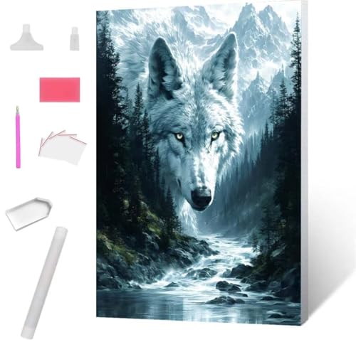 Der Waldwolf Diamond Painting Erwachsene 90x120cm, DIY 5D Diamant Painting Bilder kinder Malen Nach Zahlen Set, Diamond Art Full Diamant Malerei Kunst Basteln für Weihnachten Home Wand Dekor S-752 von Jaxiaco