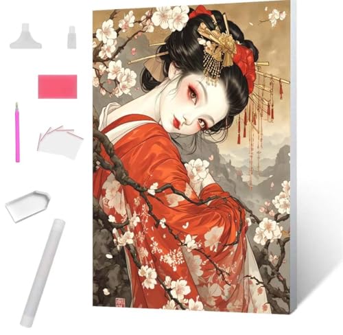 Diamond Painting, DIY 5D Diamant Painting Geisha Bilder Diamond Painting Erwachsene Kinder Crystal Art Set Diamant Malerei Stickerei Mosaikherstellung für Home Wand Décor Geschenke 80x110cm S-995 von Jaxiaco