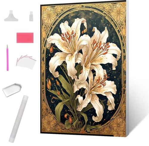 Diamond Painting, DIY 5D Diamant Painting Lily Bilder Diamond Painting Erwachsene Kinder Crystal Art Set Diamant Malerei Stickerei Mosaikherstellung für Home Wand Décor Geschenke 80x110cm S-29 von Jaxiaco