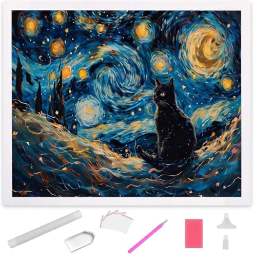 Diamond Painting, DIY 5D Diamant Painting Sternenhimmelkatze Bilder Diamond Painting Erwachsene Kinder Crystal Art Set Diamant Malerei Stickerei Mosaikherstellung für Home Wand Décor 80x110cm S-943 von Jaxiaco