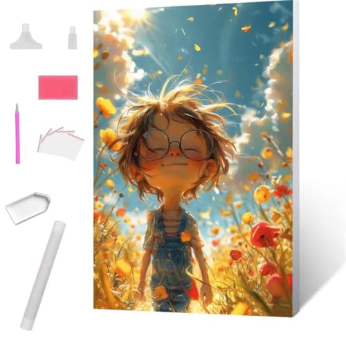 Diamond Painting, DIY 5D Diamant Painting Wildblume Sky Boy Bilder Diamond Painting Erwachsene Kinder Crystal Art Set Diamant Malerei Stickerei Mosaikherstellung für Home Wand Décor 50x70cm S-991 von Jaxiaco