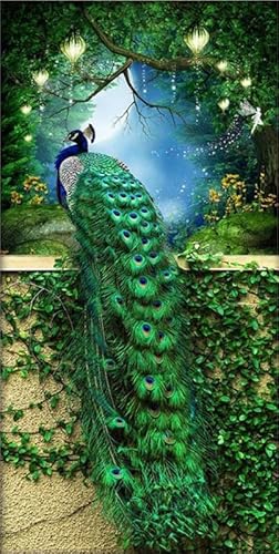 Diamond Painting Grüner Pfau Diamond Art Painting Full Zubehör, Diamant Painting Bilder Erwachsene Groß Stickerei Kreuzstich Kinder Diamant Malerei Art Craft Wanddekoration Gifts 100x220cm F-210 von Jaxiaco