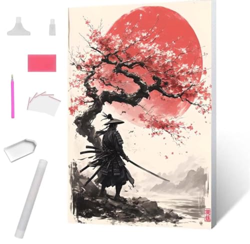 Diamond Painting Japanische Samurai Diamond Art Painting Full Zubehör, Diamant Painting Bilder Erwachsene Stickerei Kreuzstich Kinder Diamant Malerei Art Herbst Wanddekoration Frau Gifts 40x50cm S-741 von Jaxiaco