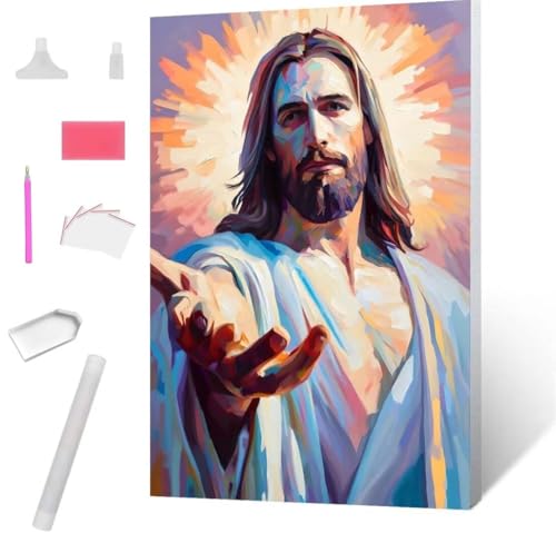 Diamond Painting Jesus Diamond Art Painting Full Zubehör, Diamant Painting Bilder Erwachsene Stickerei Kreuzstich Kinder Diamant Malerei Art Craft Herbst Wanddekoration Frau Gifts 100x135cm S-989 von Jaxiaco