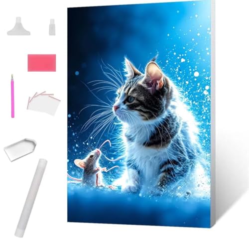 Diamond Painting Katze und Maus Diamond Art Painting Full Zubehör, Diamant Painting Bilder Erwachsene Stickerei Kreuzstich Kinder Diamant Malerei Art Herbst Wanddekoration Frau Gifts 40x50cm S-556 von Jaxiaco