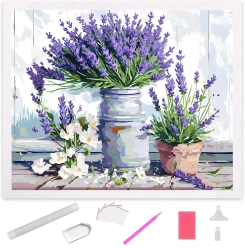 Diamond Painting Lavendelblüten Diamond Art Painting Full Zubehör, Diamant Painting Bilder Erwachsene Stickerei Kreuzstich Kinder Diamant Malerei Art Herbst Wanddekoration Frau Gifts 40x50cm S-980 von Jaxiaco