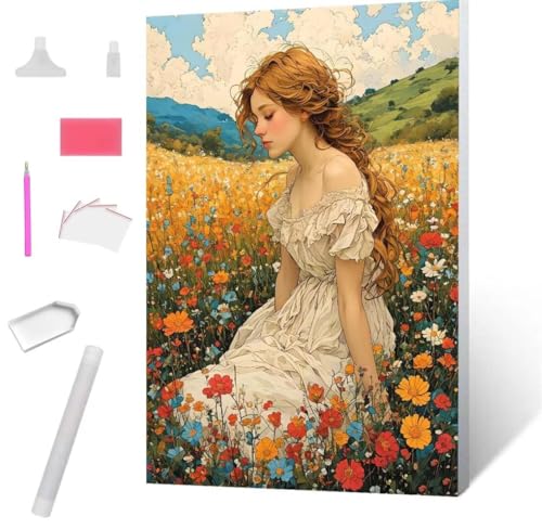 Diamond Painting Mädchen Blumen Diamond Art Painting Full Zubehör, Diamant Painting Bilder Erwachsene Stickerei Kreuzstich Kinder Diamant Malerei Art Herbst Wanddekoration Frau Gifts 100x135cm S-662 von Jaxiaco