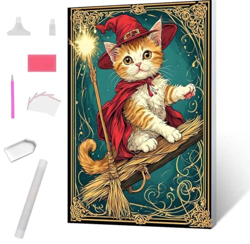 Diamond Painting Magische Katze Diamond Art Painting Full Zubehör, Diamant Painting Bilder Erwachsene Stickerei Kreuzstich Kinder Diamant Malerei Art Herbst Wanddekoration Frau Gifts 100x135cm S-642 von Jaxiaco