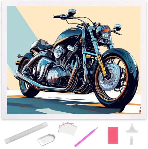 Diamond Painting Motorrad Diamond Art Painting Full Zubehör, Diamant Painting Bilder Erwachsene Stickerei Kreuzstich Kinder Diamant Malerei Art Craft Herbst Wanddekoration Frau Gifts 70x95cm S-638 von Jaxiaco