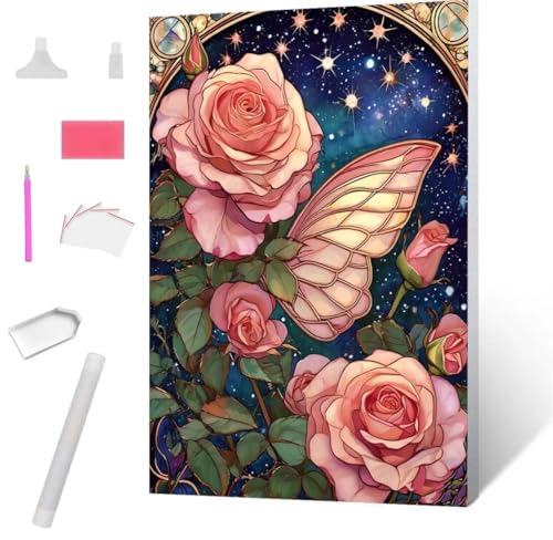 Diamond Painting Rose Diamond Art Painting Full Zubehör, Diamant Painting Bilder Erwachsene Stickerei Kreuzstich Kinder Diamant Malerei Art Craft Herbst Wanddekoration Frau Gifts 100x135cm S-571 von Jaxiaco