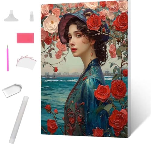 Diamond Painting Rose Frau Diamond Art Painting Full Zubehör, Diamant Painting Bilder Erwachsene Stickerei Kreuzstich Kinder Diamant Malerei Art Craft Herbst Wanddekoration Frau Gifts 100x135cm S-569 von Jaxiaco