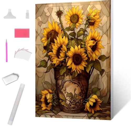 Diamond Painting Sonnenblume Diamond Art Painting Full Zubehör, Diamant Painting Bilder Erwachsene Stickerei Kreuzstich Kinder Diamant Malerei Art Craft Herbst Wanddekoration Frau Gifts 70x95cm S-919 von Jaxiaco