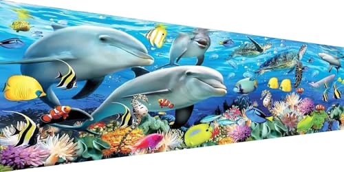 Diamond Painting Unterwasser Delfin Diamond Art Painting Full Zubehör, Diamant Painting Bilder Erwachsene Groß Stickerei Kreuzstich Kinder Diamant Malerei Art Craft Wanddekoration Gifts 50x100cm F-346 von Jaxiaco