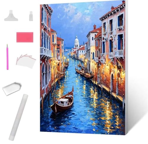 Diamond Painting Venedig Water City Diamond Art Painting Full Zubehör, Diamant Painting Bilder Erwachsene Stickerei Kreuzstich Diamant Malerei Art Herbst Wanddekoration Frau Gifts 100x135cm S-889 von Jaxiaco