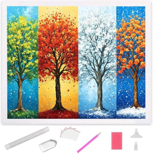 Diamond Painting Vier Jahreszeiten Baum Diamond Art Painting Full Zubehör, Diamant Painting Bilder Erwachsene Stickerei Kreuzstich Diamant Malerei Art Herbst Wanddekoration Frau Gifts 70x95cm S-853 von Jaxiaco