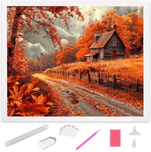 Diamond Painting Waldhütte Diamond Art Painting Full Zubehör, Diamant Painting Bilder Erwachsene Stickerei Kreuzstich Kinder Diamant Malerei Art Craft Herbst Wanddekoration Frau Gifts 100x135cm S-771 von Jaxiaco