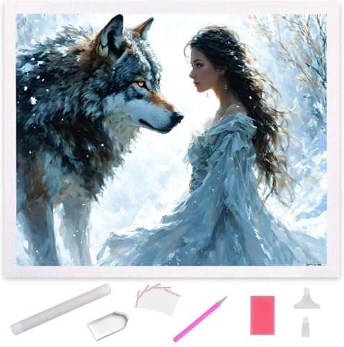 Diamond Painting Wolfsfrau Diamond Art Painting Full Zubehör, Diamant Painting Bilder Erwachsene Stickerei Kreuzstich Kinder Diamant Malerei Art Craft Herbst Wanddekoration Frau Gifts 40x50cm S-674 von Jaxiaco