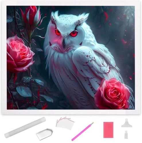 Eulenrose Diamond Painting Erwachsene 30x40cm, DIY 5D Diamant Painting Bilder kinder Malen Nach Zahlen Set, Diamond Art Full Diamant Malerei Kunst Basteln für Weihnachten Home Wand Dekor S-558 von Jaxiaco