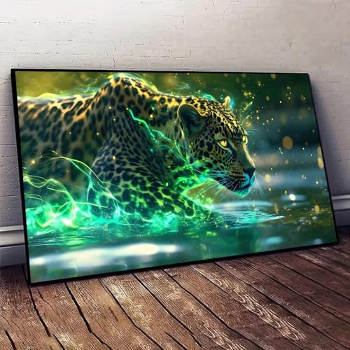 Fluss Leopard Malen nach Zahlen, DIY malen nach zahlen erwachsene, Knitterfreie Leinwand, Digitales Ölgemälde-Set auf Leinwand mit Pinseln und Acrylpigment, Artwork für Heimdekoration, 30x60cm X-114 von Jaxiaco