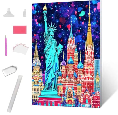 Freiheitsstatue Diamond Painting Erwachsene 60x80cm, DIY 5D Diamant Painting Bilder kinder Malen Nach Zahlen Set, Diamond Art Full Diamant Malerei Kunst Basteln für Weihnachten Home Wand Dekor S-1055 von Jaxiaco