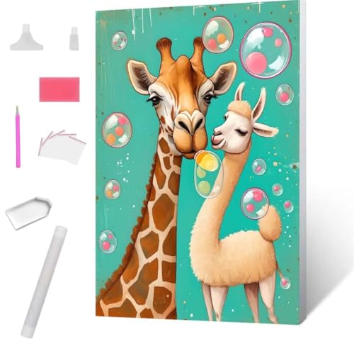 Giraffe und Alpaka Diamond Painting Erwachsene 60x80cm, DIY 5D Diamant Painting Bilder kinder Malen Nach Zahlen Set, Diamond Art Full Diamant Malerei Kunst Basteln für Home Wand Dekor S-1033 von Jaxiaco