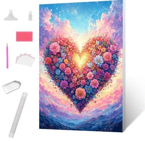 Herzförmige Blüten Diamond Painting Erwachsene 30x40cm, DIY 5D Diamant Painting Bilder kinder Malen Nach Zahlen Set, Diamond Art Full Diamant Malerei Kunst Basteln für Weihnachten Home Wand Dekor S935 von Jaxiaco