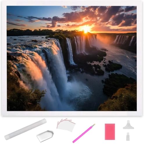 Iguazu Falls Diamond Painting Erwachsene 90x120cm, DIY 5D Diamant Painting Bilder kinder Malen Nach Zahlen Set, Diamond Art Full Diamant Malerei Kunst Basteln für Weihnachten Home Wand Dekor S-994 von Jaxiaco