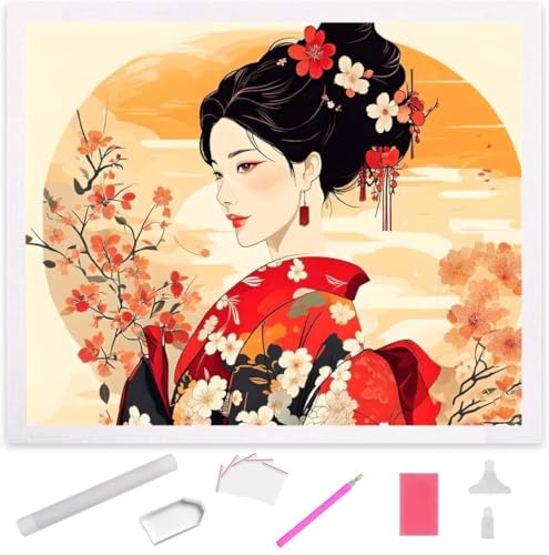 Japanische Geisha Diamond Painting Erwachsene 90x120cm, DIY 5D Diamant Painting Bilder kinder Malen Nach Zahlen Set, Diamond Art Full Diamant Malerei Kunst Basteln für Weihnachten Home Wand Dekor S745 von Jaxiaco