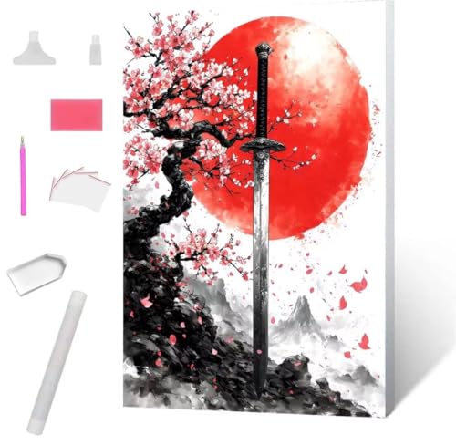 Japanisches Schwert Diamond Painting Erwachsene 30x40cm, DIY 5D Diamant Painting Bilder kinder Malen Nach Zahlen Set, Diamond Art Full Diamant Malerei Kunst Basteln für Home Wand Dekor S-740 von Jaxiaco