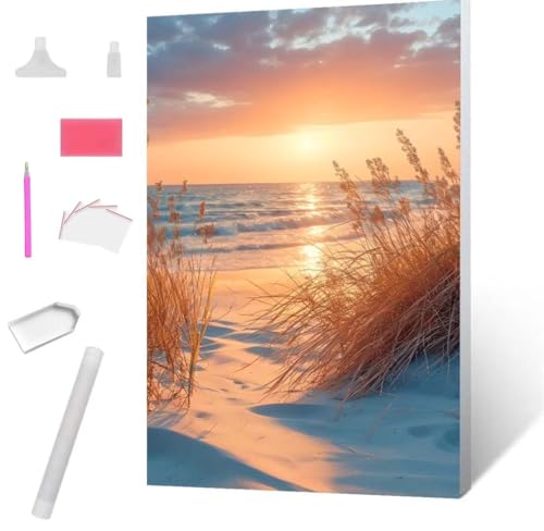 Jaxiaco Diamond Painting Sonnenuntergang am Strand Diamond Art Painting Full Zubehör, Diamant Painting Bilder Erwachsene Stickerei Kreuzstich Diamant Malerei Art Herbst Wanddekoration 100x135cm S-778 von Jaxiaco