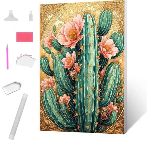 Kaktusblumen Diamond Painting Erwachsene 30x40cm, DIY 5D Diamant Painting Bilder kinder Malen Nach Zahlen Set, Diamond Art Full Diamant Malerei Kunst Basteln für Weihnachten Home Wand Dekor S-911 von Jaxiaco