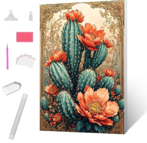 Kaktusblumen Diamond Painting Erwachsene 30x40cm, DIY 5D Diamant Painting Bilder kinder Malen Nach Zahlen Set, Diamond Art Full Diamant Malerei Kunst Basteln für Weihnachten Home Wand Dekor S-912 von Jaxiaco