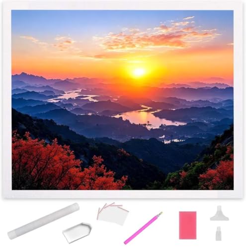 Landschaft bei Sonnenuntergang Diamond Painting Erwachsene 30x40cm, DIY 5D Diamant Painting Bilder kinder Malen Nach Zahlen Set, Diamond Art Full Diamant Malerei Kunst Basteln für Home Wand Dekor S746 von Jaxiaco