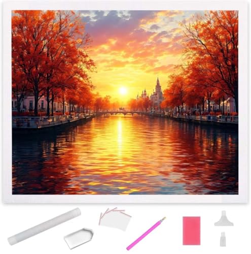 Landschaft bei Sonnenuntergang Diamond Painting Erwachsene 30x40cm, DIY 5D Diamant Painting Bilder kinder Malen Nach Zahlen Set, Diamond Art Full Diamant Malerei Kunst Basteln für Home Wand Dekor S896 von Jaxiaco