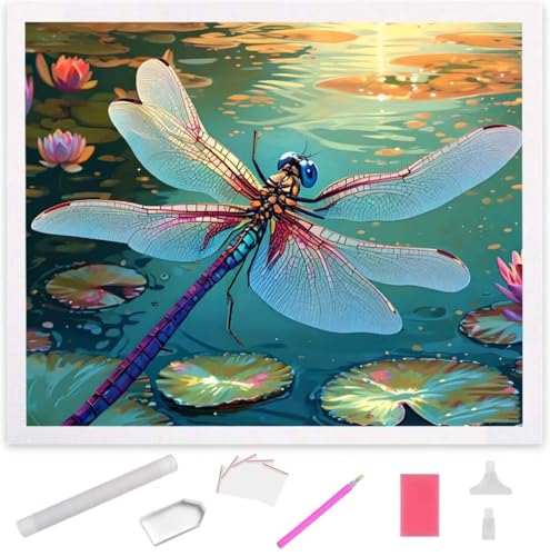 Libelle Diamond Painting Erwachsene 60x80cm, DIY 5D Diamant Painting Bilder kinder Malen Nach Zahlen Set, Diamond Art Full Diamant Malerei Kunst Basteln für Home Wand Dekor, Weihnachten Geschenk S-730 von Jaxiaco