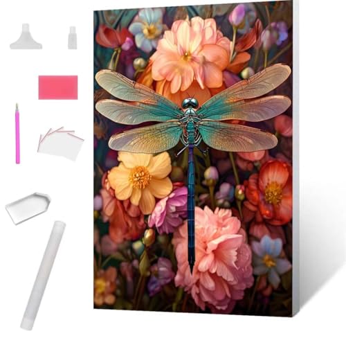 Libellenblüten Diamond Painting Erwachsene 30x40cm, DIY 5D Diamant Painting Bilder kinder Malen Nach Zahlen Set, Diamond Art Full Diamant Malerei Kunst Basteln für Weihnachten Home Wand Dekor S-728 von Jaxiaco