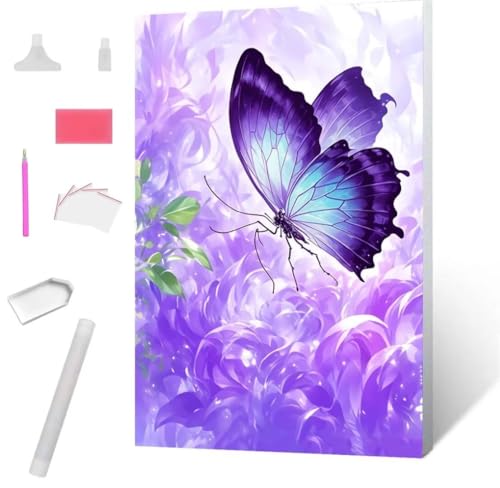 Lila Schmetterling Diamond Painting Erwachsene 60x80cm, DIY 5D Diamant Painting Bilder kinder Malen Nach Zahlen Set, Diamond Art Full Diamant Malerei Kunst Basteln für Home Wand Dekor S-1047 von Jaxiaco