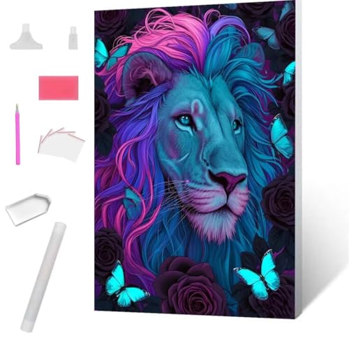 Löwe Schmetterling Diamond Painting Erwachsene 30x40cm, DIY 5D Diamant Painting Bilder kinder Malen Nach Zahlen Set, Diamond Art Full Diamant Malerei Kunst Basteln für Weihnachten Home Wand Dekor S827 von Jaxiaco