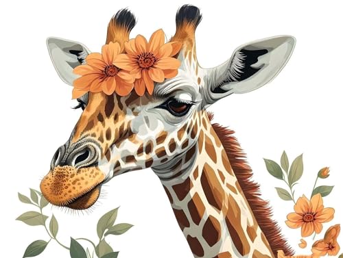 Malen Nach Zahlen Erwachsene, DIY Malen Nach Zahlen Handgemalt Ölgemälde Kit für Anfänger, Giraffe Blume Malerei Bastelset, Wohnwanddekor Mit Acrylfarben und Pinseln, Ohne Rahmen, 80x100cm Y-537 von Jaxiaco