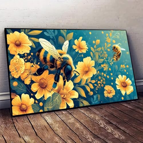 Malen Nach Zahlen Erwachsene Blume Biene DIY Handgemalt Ölgemälde Leinwand Set mit 3 Pinsel und Acrylpigment für Malerei Bastelset, Frauen Home Deko Geburtstag Weihnachten Geschenk 25x50cm X-152 von Jaxiaco