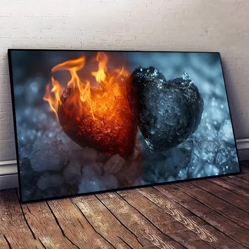 Malen Nach Zahlen Erwachsene Feuer und Eis Herz DIY Handgemalt Ölgemälde Leinwand Set mit 3 Pinsel und Acrylpigment für Malerei Bastelset, Frauen Home Deko Geburtstag Geschenk 70x140cm X-509 von Jaxiaco