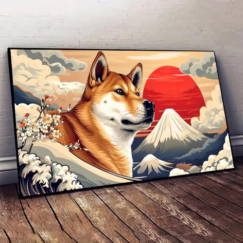 Malen Nach Zahlen Erwachsene Hund Sonnenaufgang DIY Handgemalt Ölgemälde Leinwand Set mit 3 Pinsel und Acrylpigment für Malerei Bastelset, Frauen Home Deko Geburtstag Geschenk 25x50cm X-102 von Jaxiaco