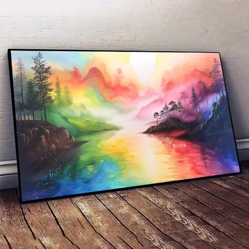 Malen Nach Zahlen Erwachsene Regenbogen Landschaft DIY Handgemalt Ölgemälde Leinwand Set mit 3 Pinsel und Acrylpigment für Malerei Bastelset, Frauen Home Deko Geburtstag Geschenk 25x50cm X-12 von Jaxiaco